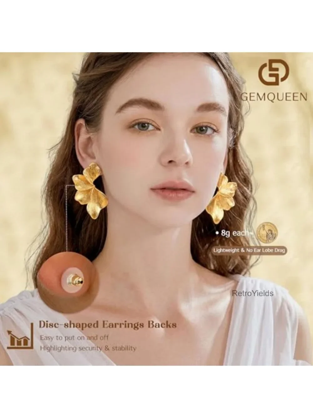 925 Sterling Silver 14K Gold Plated Dangle Flower Earrings Statement